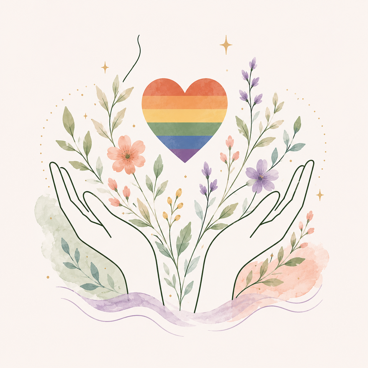 Warm, affirming scene representing LGBTQ+ inclusive therapy